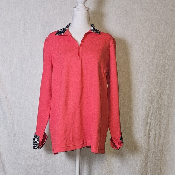 Orvis Womens 1/4 Zip Pullover XL Sweater Shirt Salsa(pink)Floral Trim - Picture 3 of 13